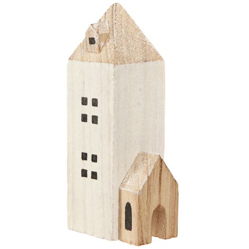 Artículo Mini pueblo navideño de madera blanco natural H13/7cm 6 piezas