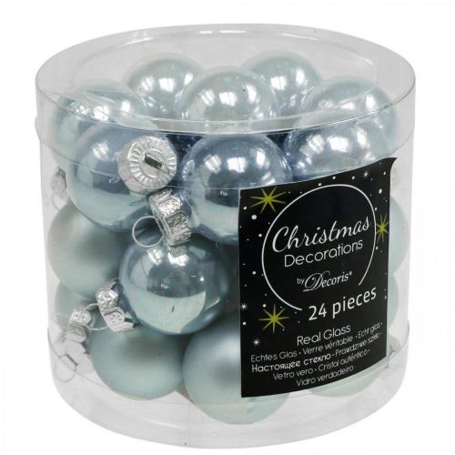 Floristik24 Mini bola navideña de cristal azul brillo/mate Ø2,5cm 22 uds