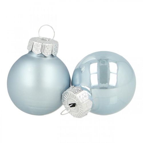 Floristik24 Mini bola navideña de cristal azul brillo/mate Ø2,5cm 22 uds