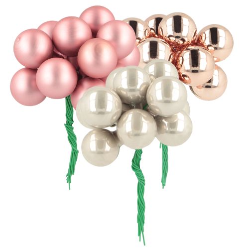 Mini bolas navideñas de cristal espejo bayas rosa crema Ø20mm 140 uds