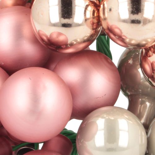 Artículo Mini bolas navideñas de cristal espejo bayas rosa crema Ø20mm 140 uds
