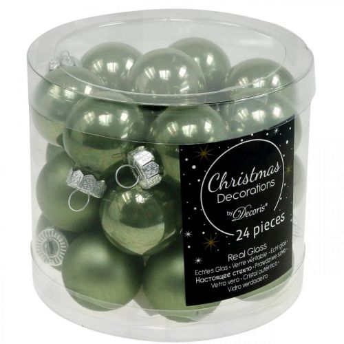 Floristik24 Mini bolas navideñas cristal verde brillo/mate Ø2,5cm 24 piezas