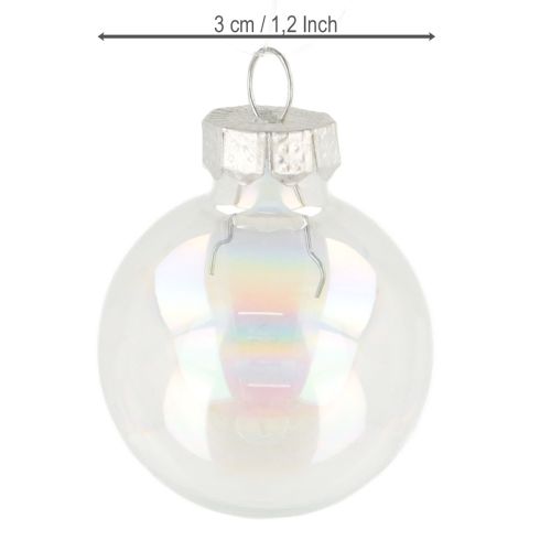 Artículo Mini bolas navideñas de cristal iridiscente transparente 3 cm 22 piezas