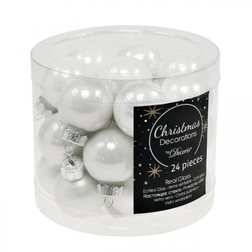 Artículo Mini bolas navideñas cristal blanco brillo/mate Ø2,5cm 24 piezas