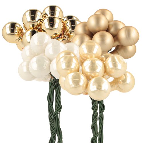 Artículo Mini bolas navideñas con alambre dorado, crema Ø1,5cm 140 piezas