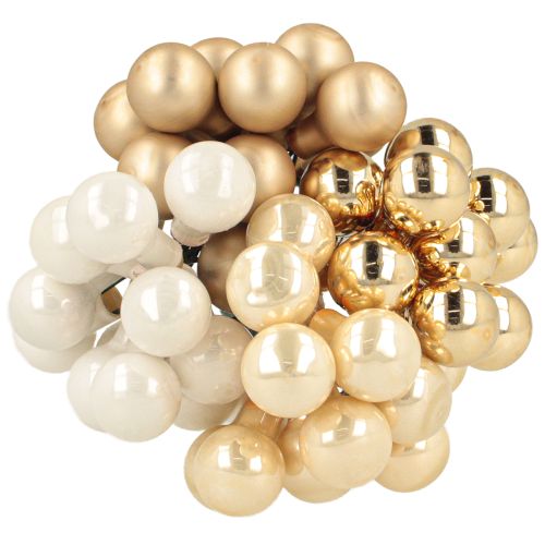 Artículo Mini bolas navideñas con alambre dorado, crema Ø1,5cm 140 piezas