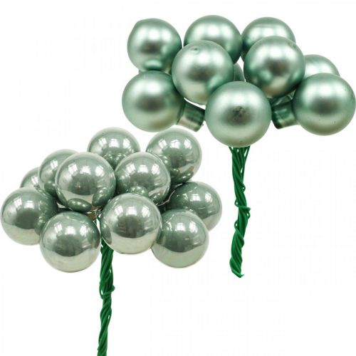 Floristik24 Mini bolas navideñas en alambre menta espejo bayas 20mm 140p