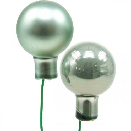 Floristik24 Mini bolas navideñas en alambre menta espejo bayas 20mm 140p