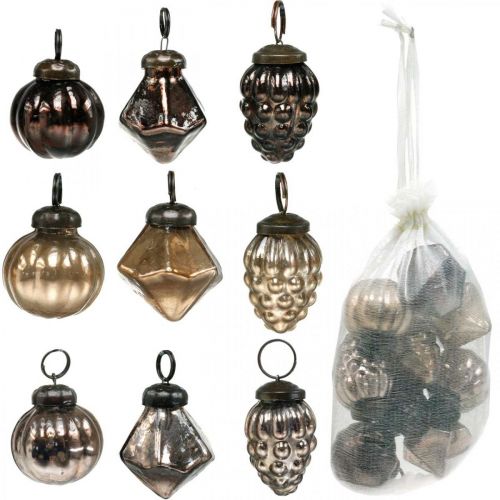 Floristik24 Mini bolas navideñas, diamante / bola / cono, mezcla de colgantes de vidrio, aspecto antiguo Ø3–3.5cm H4.5–5.5cm 9 piezas