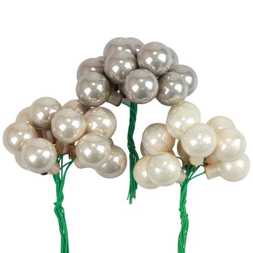Mini bolas navideñas cristal gris crema espejo bayas Ø25mm 140 piezas