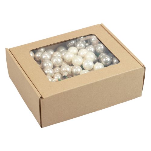 Artículo Mini bolas navideñas cristal gris crema espejo bayas Ø25mm 140 piezas