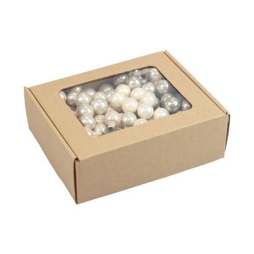 Artículo Mini bolas navideñas sobre alambre vidrio crema gris Ø2cm 140 piezas