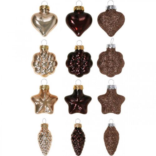 Floristik24 Mini árbol de Navidad decoración mezcla vidrio marrón clasificado 4cm 12pcs
