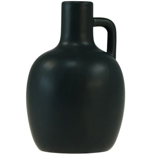 Floristik24 Mini jarrón de cerámica negro mate con asa Ø9cm H14,5cm