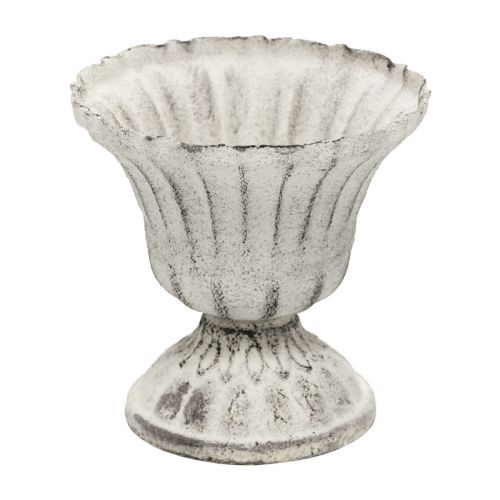 Floristik24 Mini Jarrón Taza Cáliz Metal Blanco Gris Antiguo Ø8cm H8cm