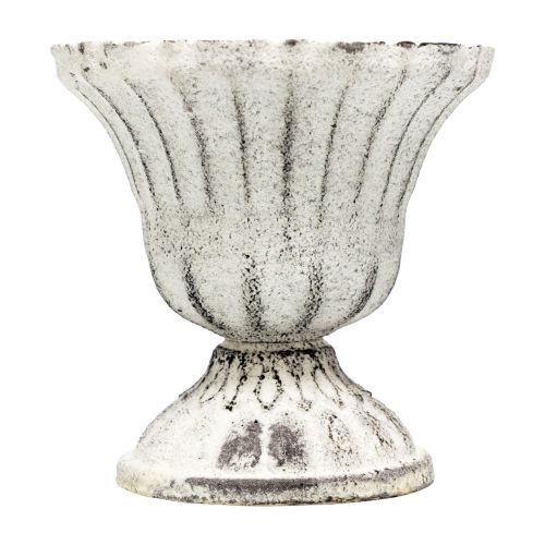 Floristik24 Mini Jarrón Taza Cáliz Metal Blanco Gris Antiguo Ø8cm H8cm