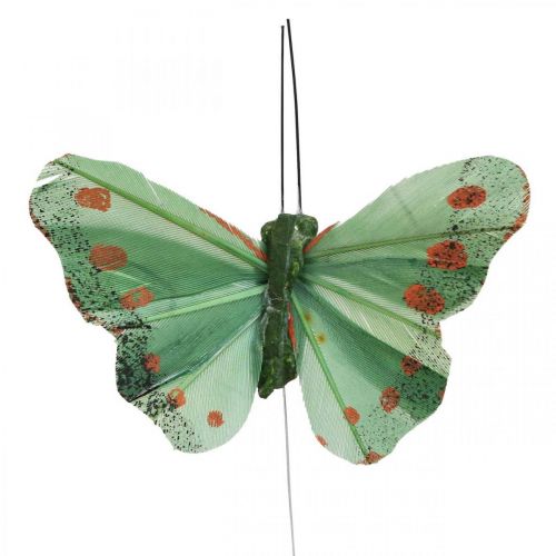 Artículo Mini mariposa sobre alambre rojo, verde 6,5cm 12 piezas