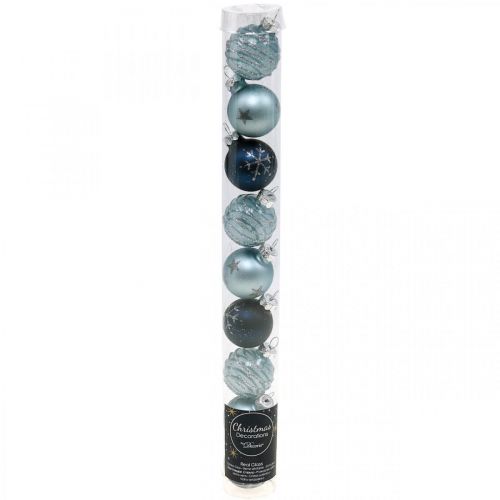 Floristik24 Mini bolas navideñas azul cristal real Ø3cm 9pcs