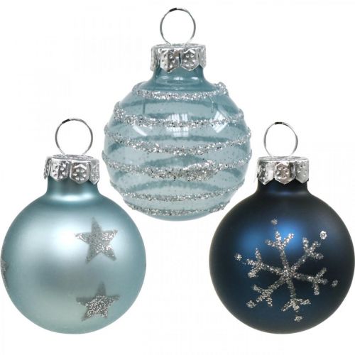 Floristik24 Mini bolas navideñas azul cristal real Ø3cm 9pcs