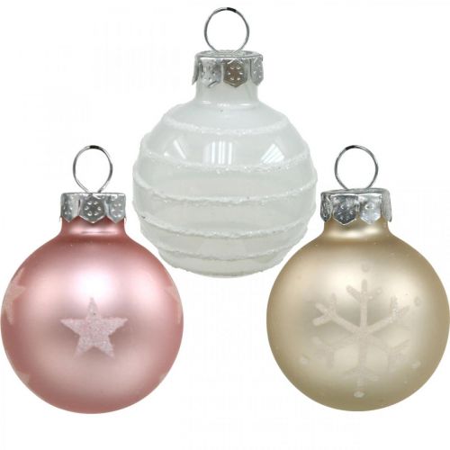 Floristik24 Mini bolas navideñas crema, rosa, blanco vidrio real Ø3cm 9pcs