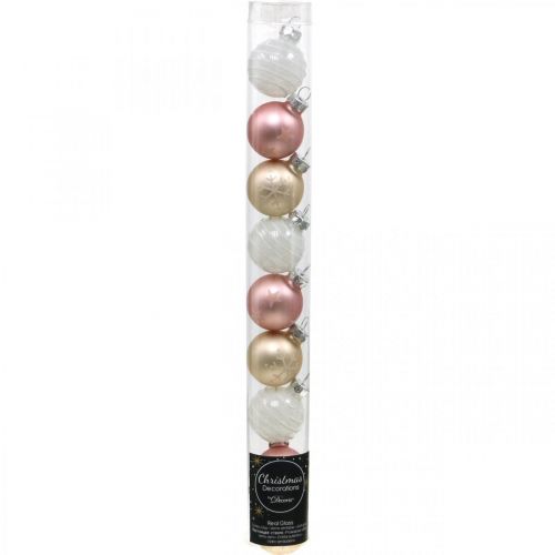 Artículo Mini bolas navideñas crema, rosa, blanco vidrio real Ø3cm 9pcs