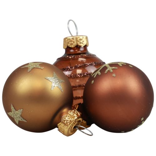 Floristik24 Mini bolas navideñas de cristal bolas de cristal marrón dorado Ø3cm 9ud
