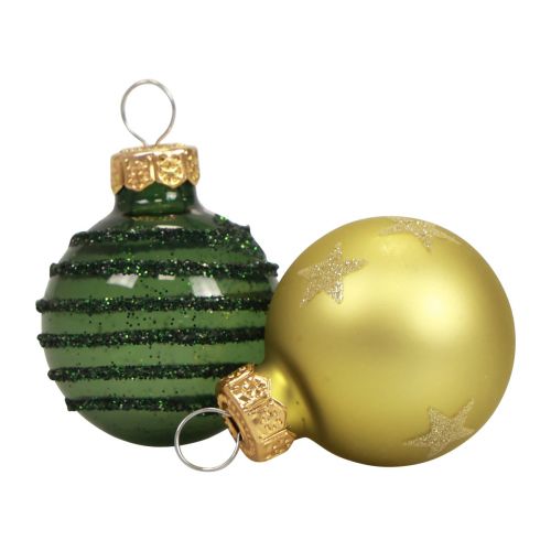 Floristik24 Mini bolas navideñas cristal bolas de cristal oro verde Ø3cm 9ud