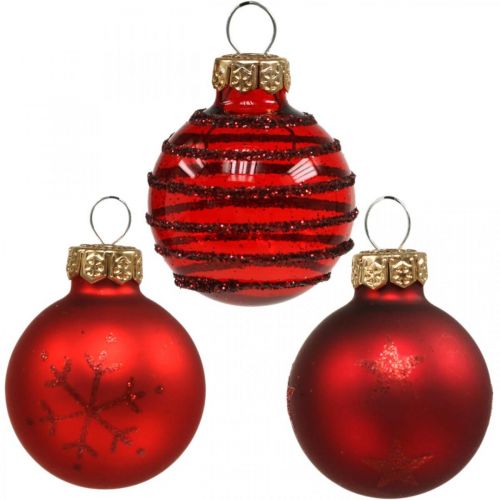 Mini bolas navideñas mezcla roja vidrio real Ø3cm 9 piezas