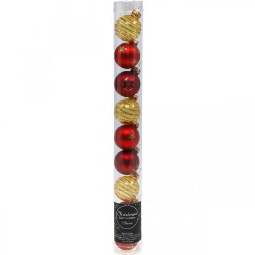 Floristik24 Mini bolas navideñas mezcla rojo / amarillo vidrio real Ø3cm 9pcs