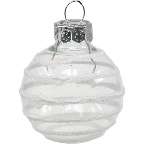 Artículo Mini bolas navideñas blancas, plateadas vidrio real Ø3cm 9 piezas