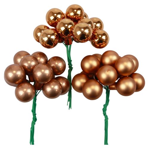Floristik24 Mini bolas navideñas sobre alambre vidrio naranja Ø2,5cm 140 piezas