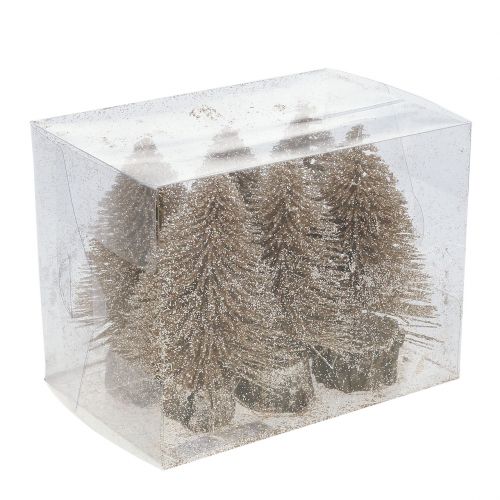Floristik24 Mini arbol de navidad dorado con purpurina 6uds