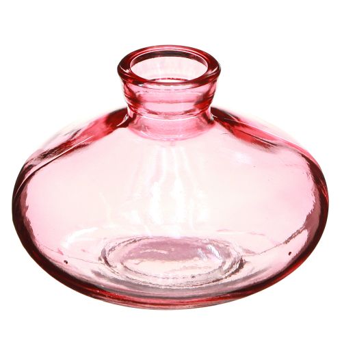 Mini jarrones de cristal bulbosos planos teñidos de rosa Ø9cm H6cm 6 uds