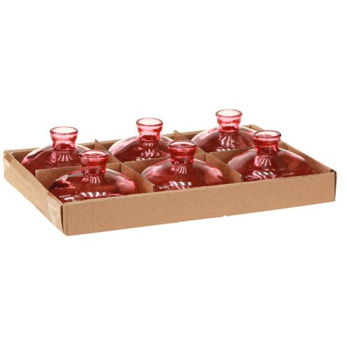 Artículo Mini jarrones de cristal bulbosos planos teñidos de rosa Ø9cm H6cm 6 uds