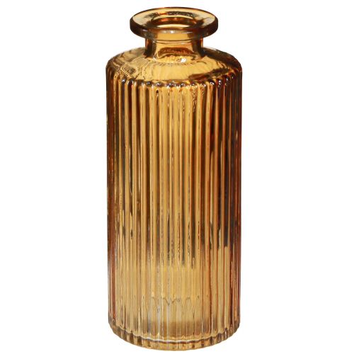 Artículo Mini jarrones de vidrio naranja con decoración de ranuras Al. 13 cm 6 piezas