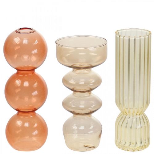 Floristik24 Mini jarrones de vidrio jarrones de vidrio decorativos de colores H15.5-17cm Juego de 3