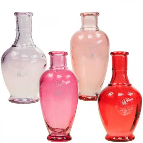 Floristik24 Mini jarrones de cristal jarrones de cristal decorativos rosa rosa rojo morado 15cm 4pcs