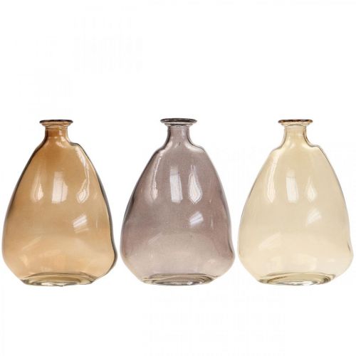 Artículo Mini jarrones jarrones decorativos de vidrio amarillo, morado, marrón H12cm 3pcs