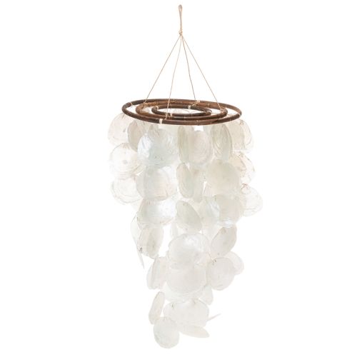 Móvil de campanillas de viento de concha de Capiz, redondo, de 70 cm de largo, para balcón o jardín.