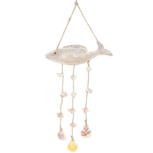 Artículo Conchas de pescado de madera marítimas móviles blanco natural L20cm 2 piezas