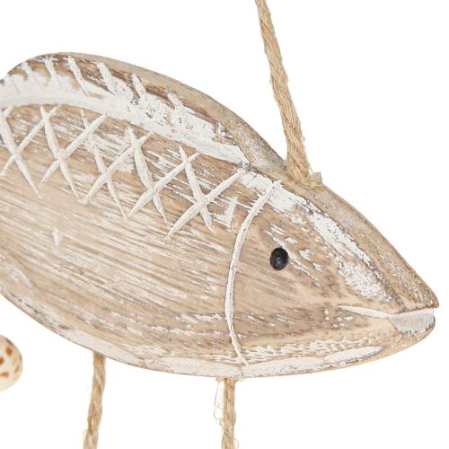 Artículo Conchas de pescado de madera marítimas móviles blanco natural L20cm 2 piezas