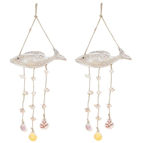 Artículo Conchas de pescado de madera marítimas móviles blanco natural L20cm 2 piezas