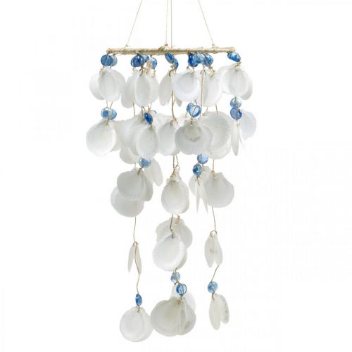 Floristik24 Conchas marinas móviles campanas de viento decoración marítima para colgar blanco, azul 46cm