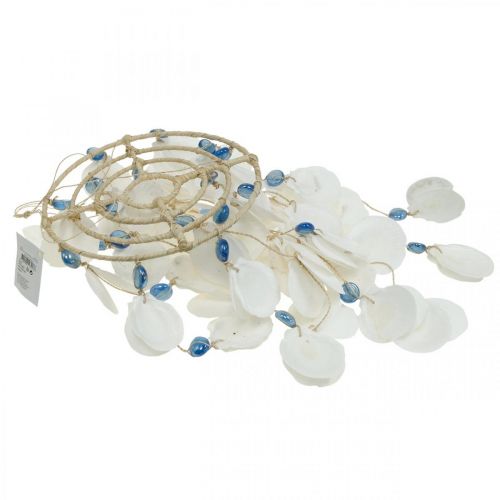Floristik24 Conchas marinas móviles campanas de viento decoración marítima para colgar blanco, azul 46cm