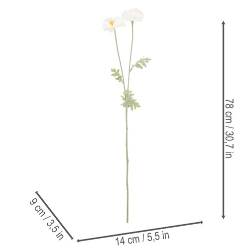 Amapola artificial, blanca, tallo largo, 78 cm, 3 unidades | Floristik24.es