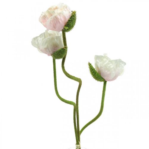 Amapola artificial, flor de seda blanco-rosa L55/60/70cm juego de 3