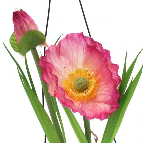 Floristik24 Amapola en vidrio para colgar Rosa H22cm