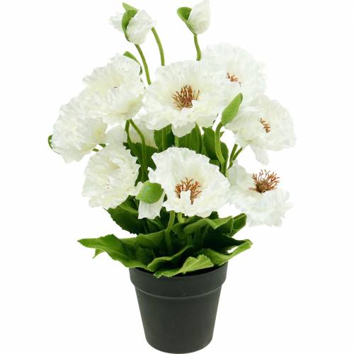 Amapola en una olla de flores de seda blanca decoración floral