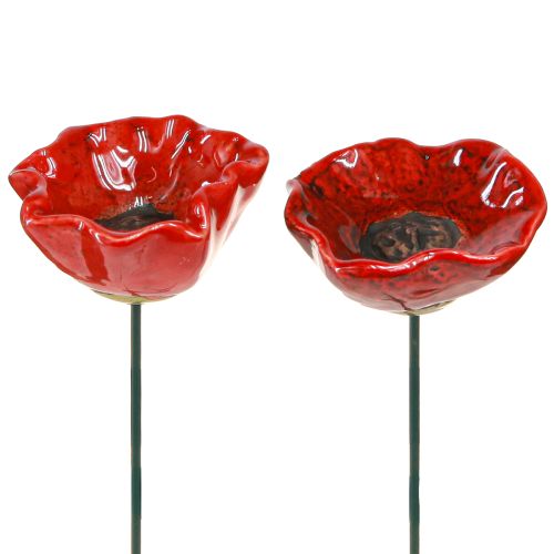Floristik24 Flor decorativa de cerámica amapola plug rojo amapola 5cm 8uds