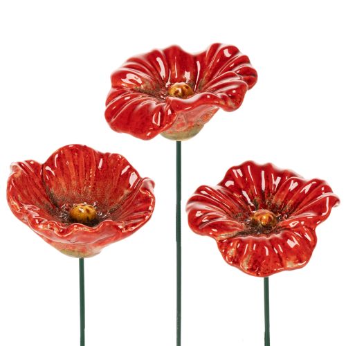 Flor de amapola de cerámica, decoración romántica para jardín de primavera y parterres, 31 cm, 6 unidades